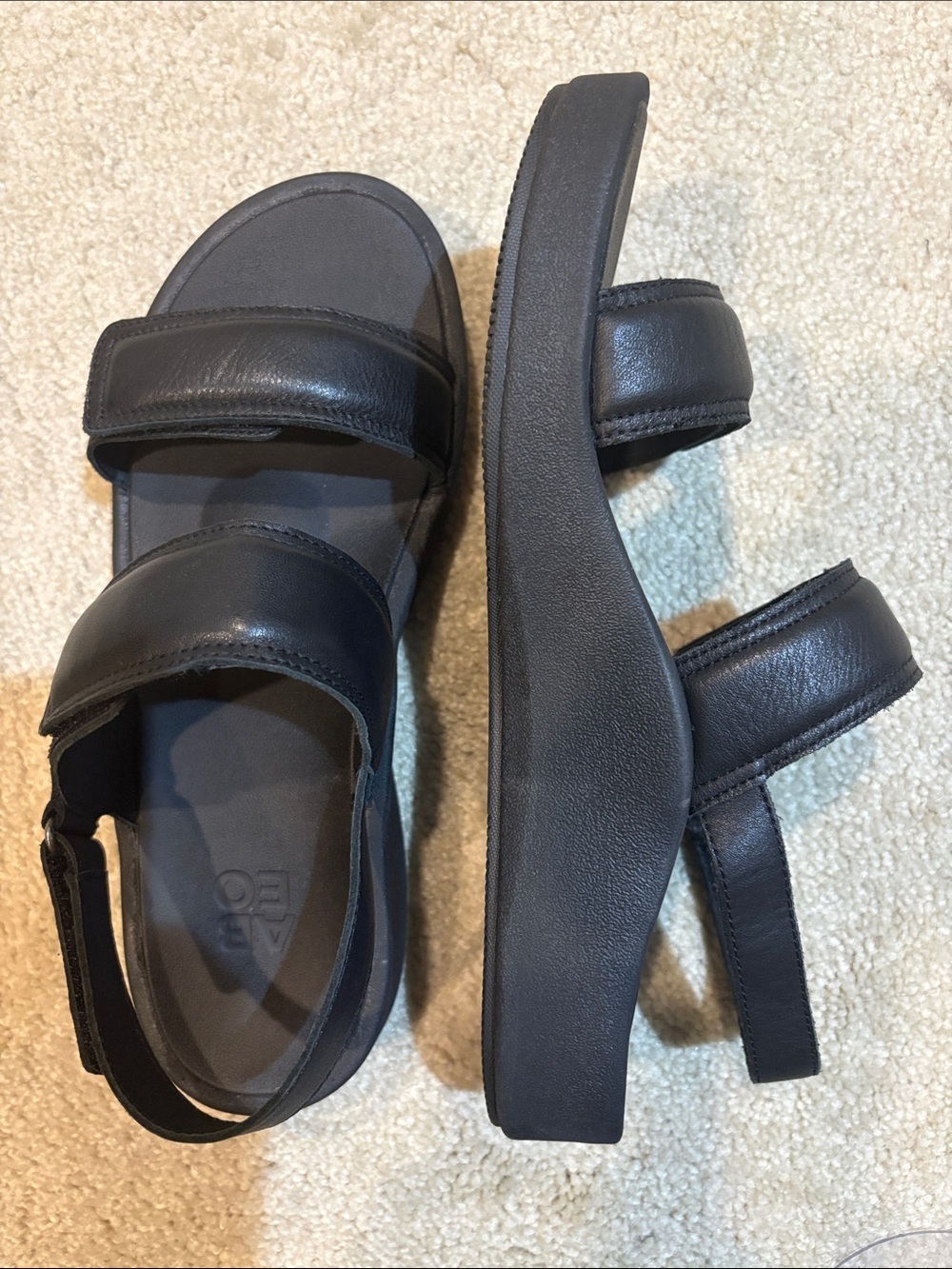 Abeo Black Leather Double-Strap Platform Sandals